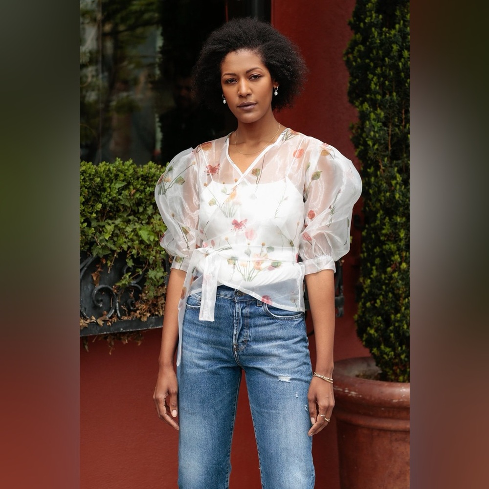 Aeryne Sheer White Wrap Top. Size XS.